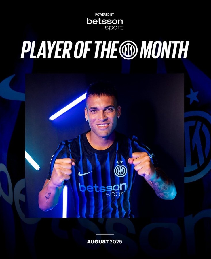 2战1球1助攻，官方：劳塔罗当选国米8月队内最佳球员